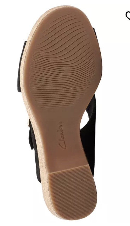 Clarks Women's Giselle Dove Wedge Sandals Black Nubuck 9 1/2