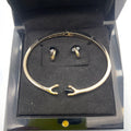 GIVENCHY SILVER TONE Black CRYSTALS BANGLE BRACELET WITH FLOATING STONE EARRINGS