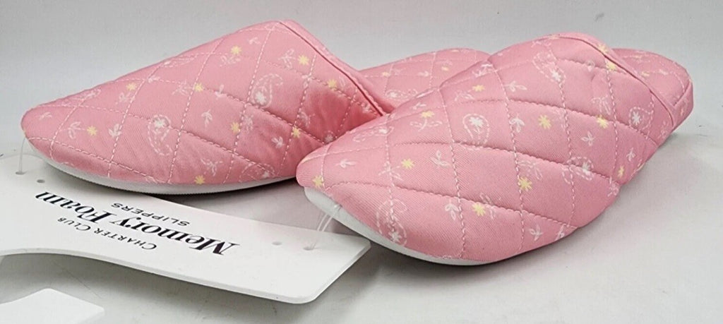 Charter Club Quilted Paisley Floral Slippers Women's L 9-10 Pink Paisley Slip-On