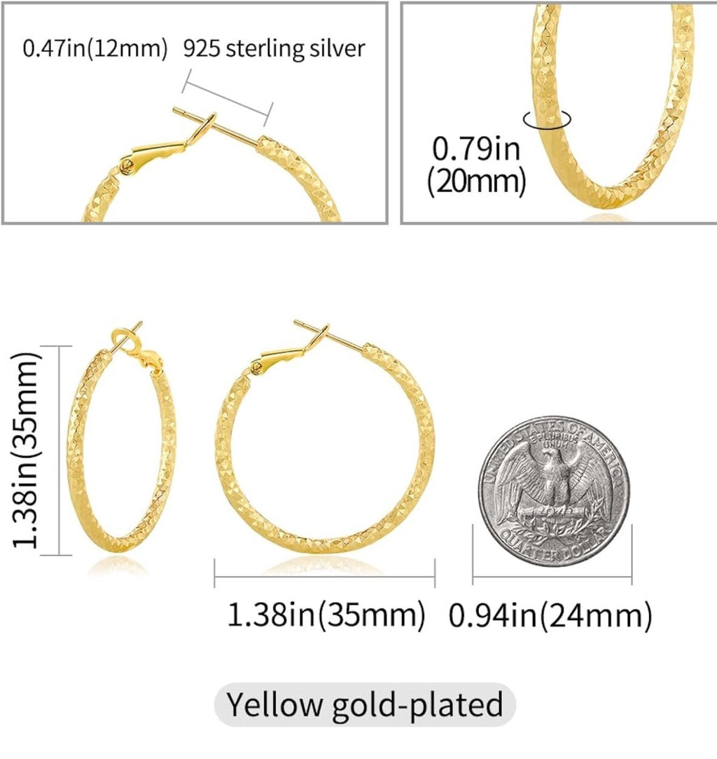 Darla Collection 18k Gold Filled 1" Hoop Hinged Closure Earrings Textured Shiny
