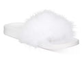 INC International Concepts Sandal Slides Sz XL 11-12 White Fluffy Faux Maribou