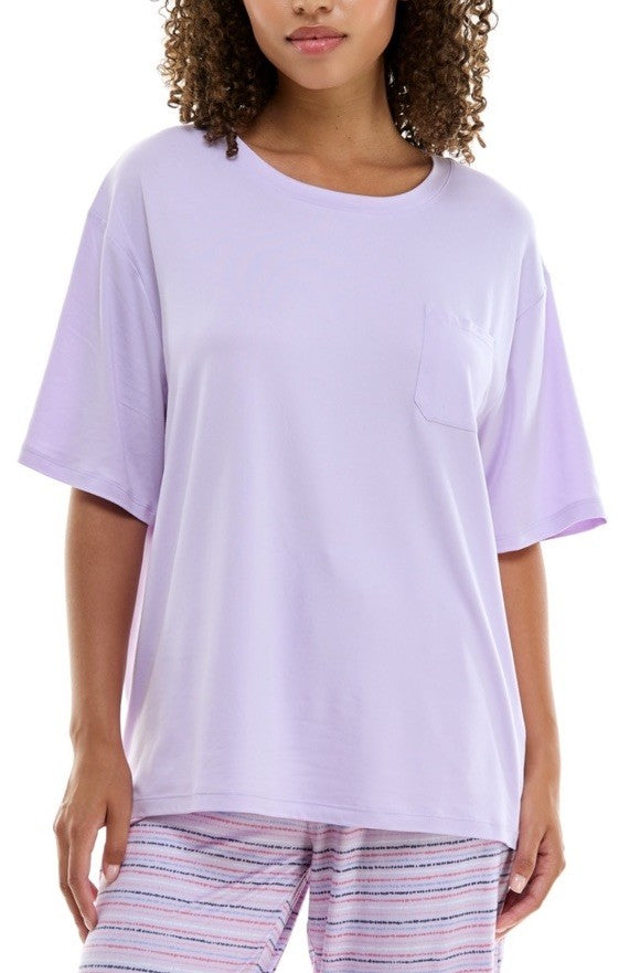 Roudelain Women's Round-Neck Dolman-Sleeve Pajama Shirt Lavender M