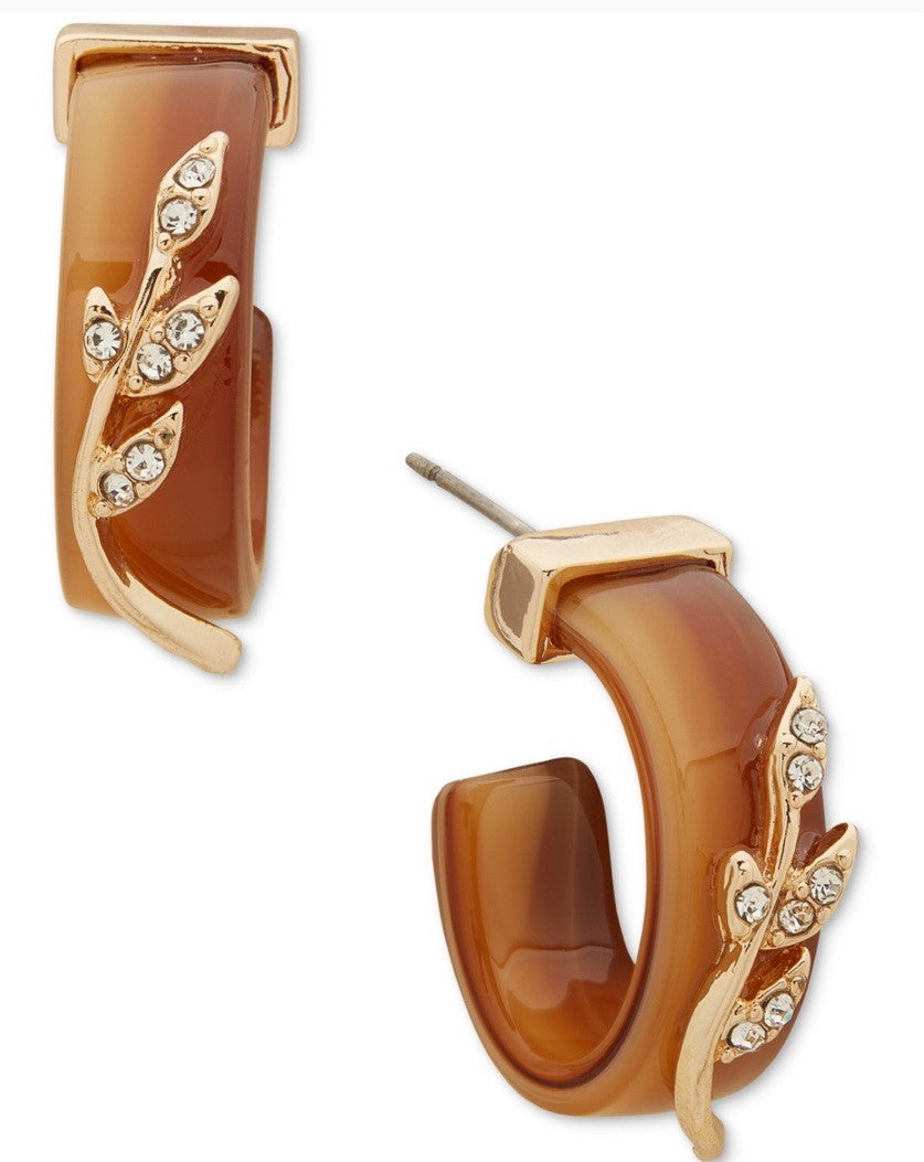 lonna & lilly Gold-Tone Pavé Branch Brown Small Huggie Hoop 