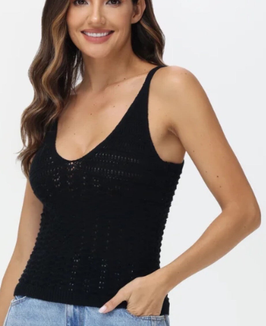 Frye Women's V-Neck Crochet Tank Black XL