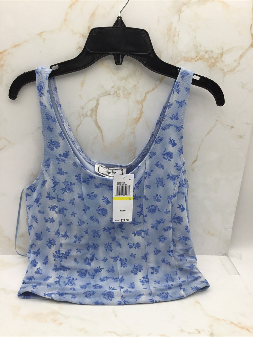 Hippie Rose Juniors' Mesh Corset Tank -blue Floral Size M