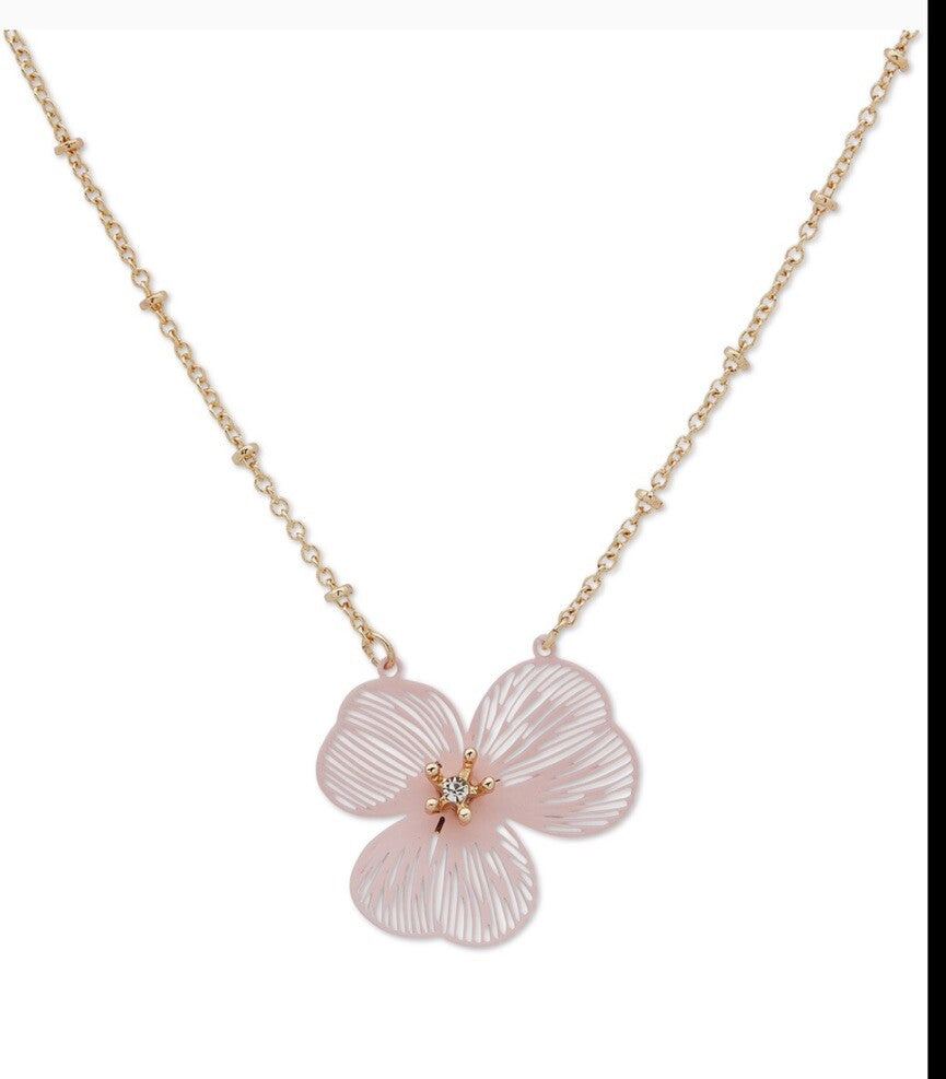 Gold-Tone Openwork Flower Pendant Necklace, 16" + 3" extender