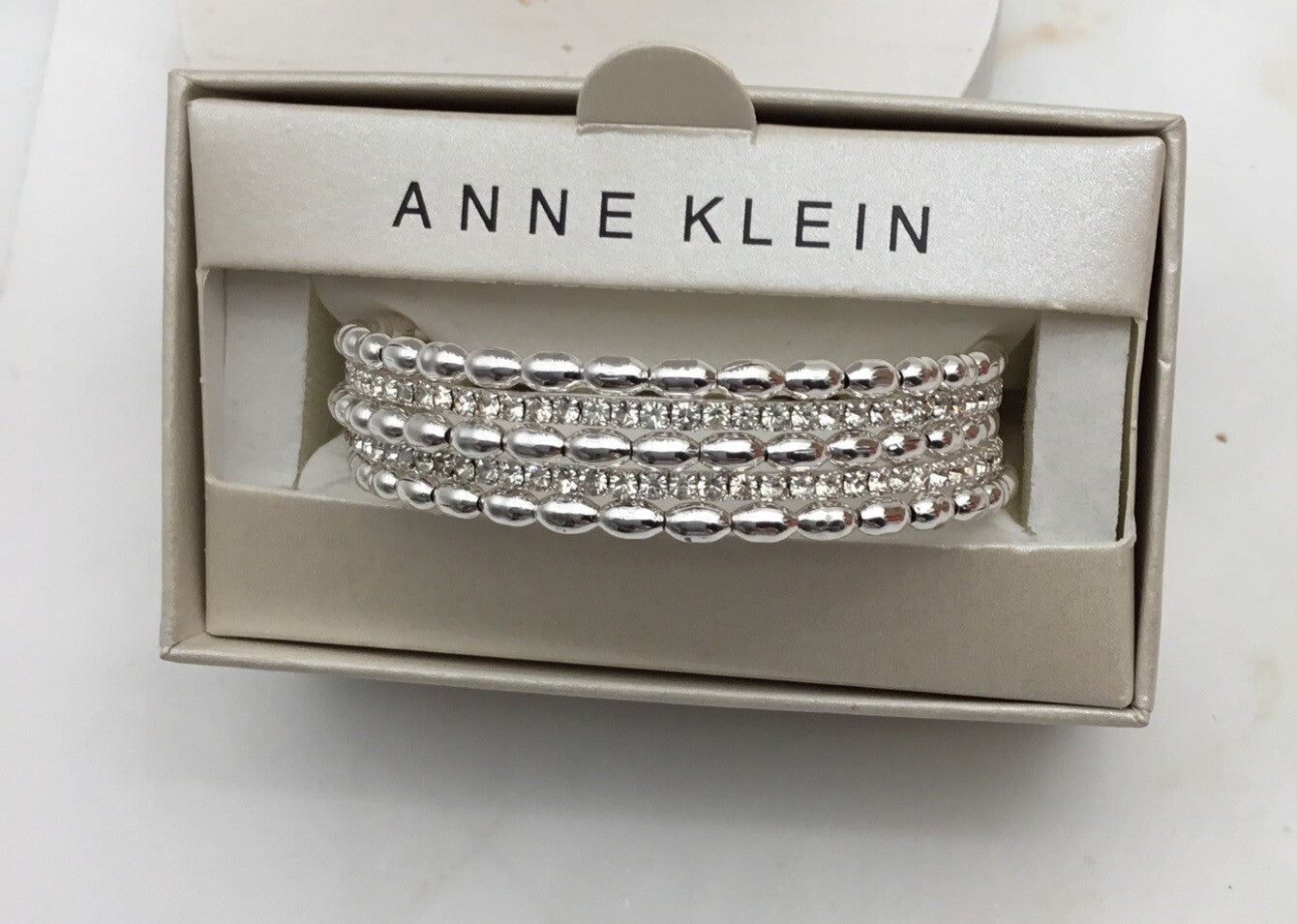 Anne Klein Silver-Tone Crystal Watch Band Cuff Bracelet