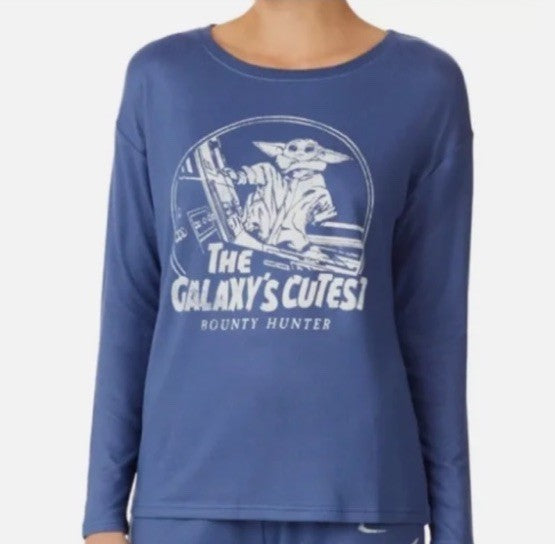 Disney Women's Star Wars Galaxy's Cutest Bounty Hunter Sleep Top Blue L