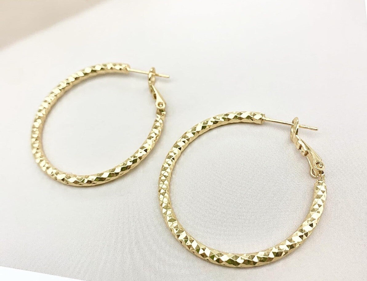 Darla Collection 18k Gold Filled 1" Hoop Hinged Closure Earrings Textured Shiny