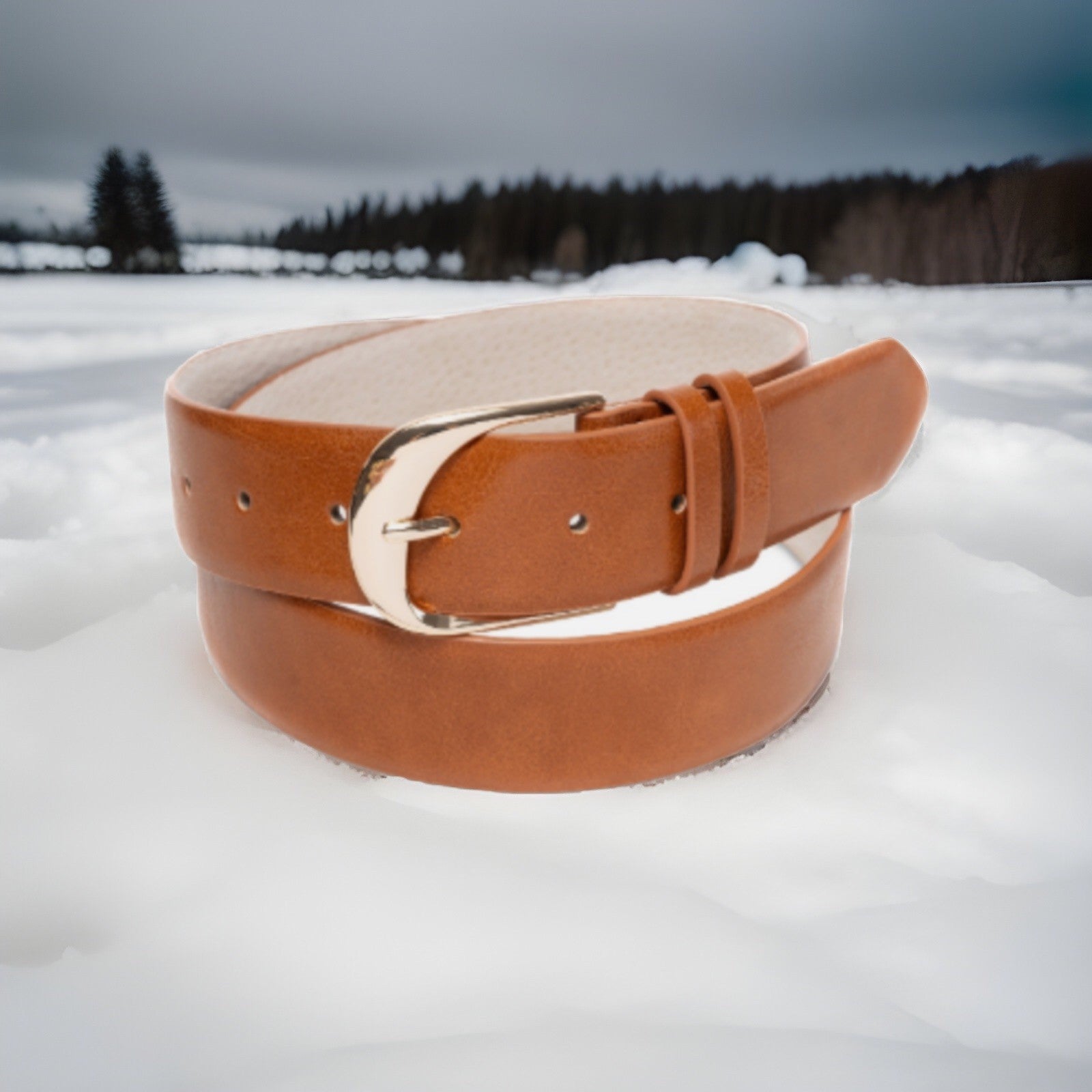 NWT On 34th Sculpted Buckle Panel Belt, Cognac Small