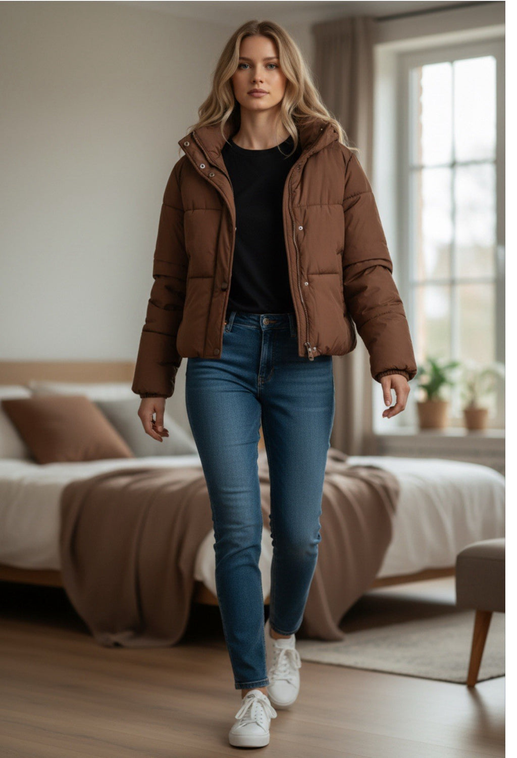CoffeeShop Juniors' Cropped Hooded Puffer Coat Size M Cholate