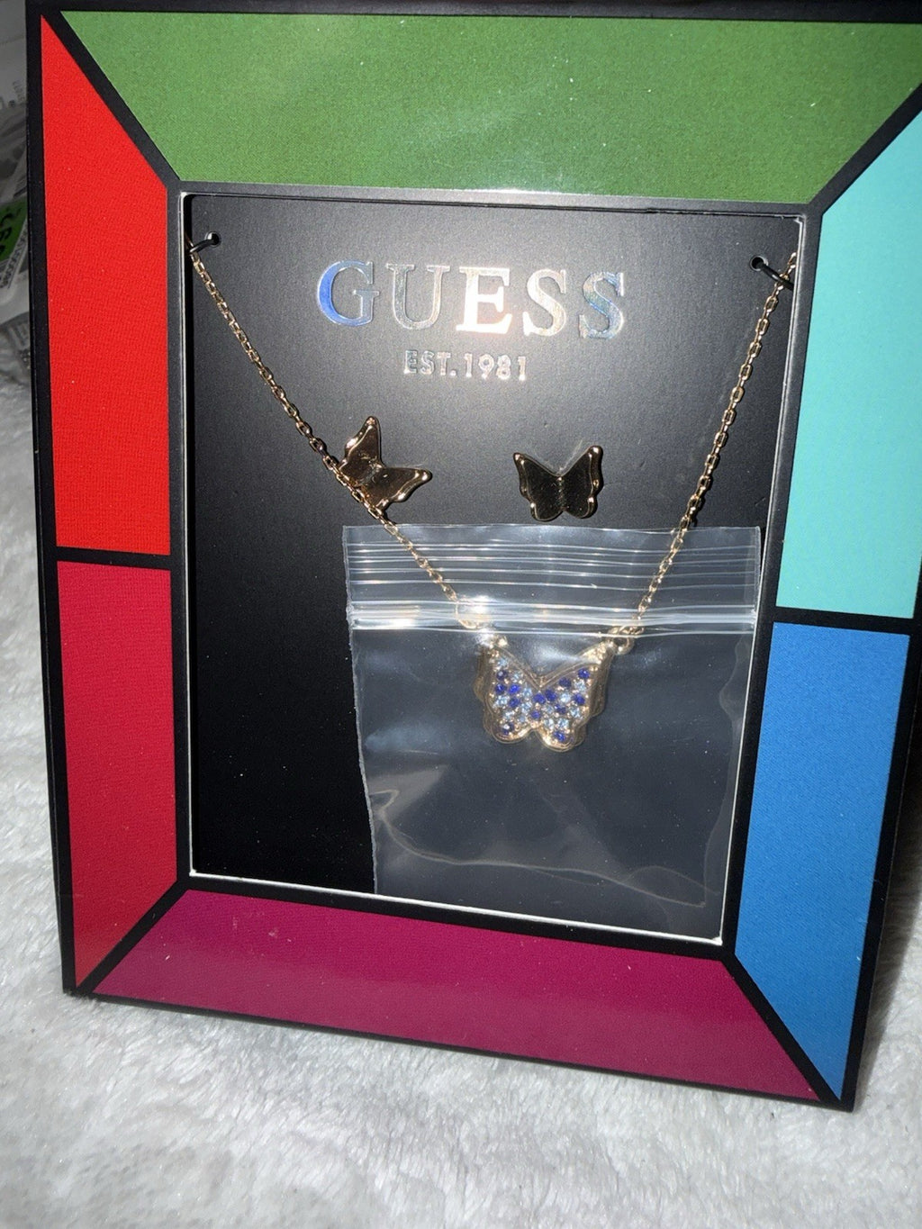 GUESSCrystal Butterfly Pendant Necklace & Stud Earrings Gift Set length: 16"