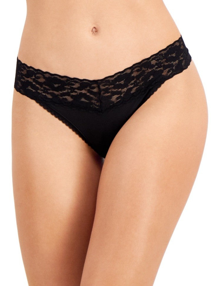 I.N.C. International Concepts Women's Lace-Trim Thong Underwear Deep Black L