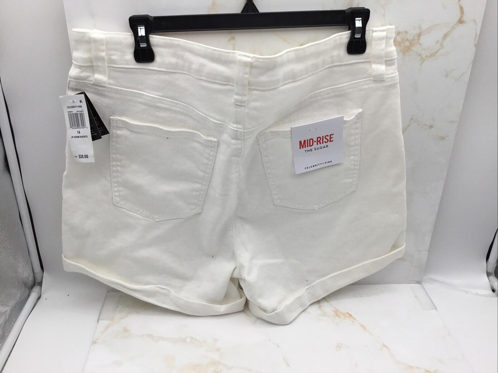 Celebrity Pink Womens Mid-Rise The Sugar White Denim Shorts Size 14Cotton/Spand