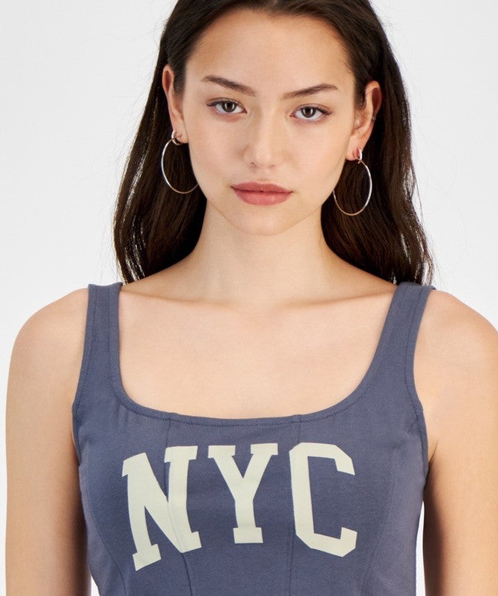 Grayson Threads, the Label Juniors' Cropped Nyc Graphic Top - Gray, M