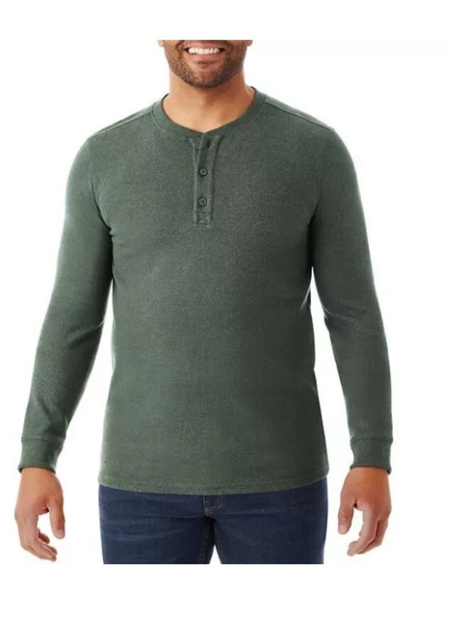 Member’s Mark Long Sleeve, Thermal Henley, NWT, Men’s Size XXL, Midnight Green