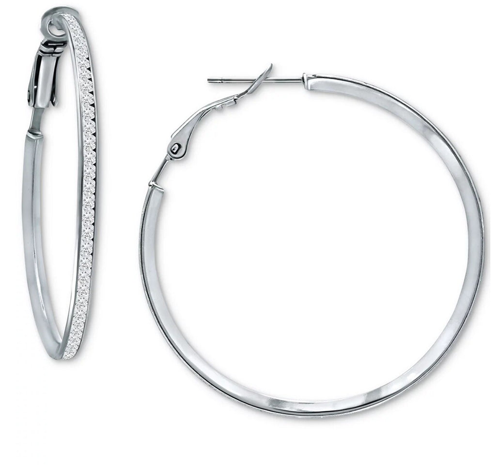 Giani Bernini Cubic Zirconia Medium Hoop Earrings, 1.5", Silver Color 