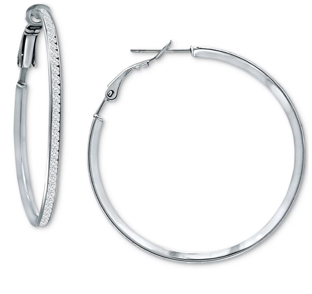 Giani Bernini Cubic Zirconia Medium Hoop Earrings, 1.5", Silver Color 