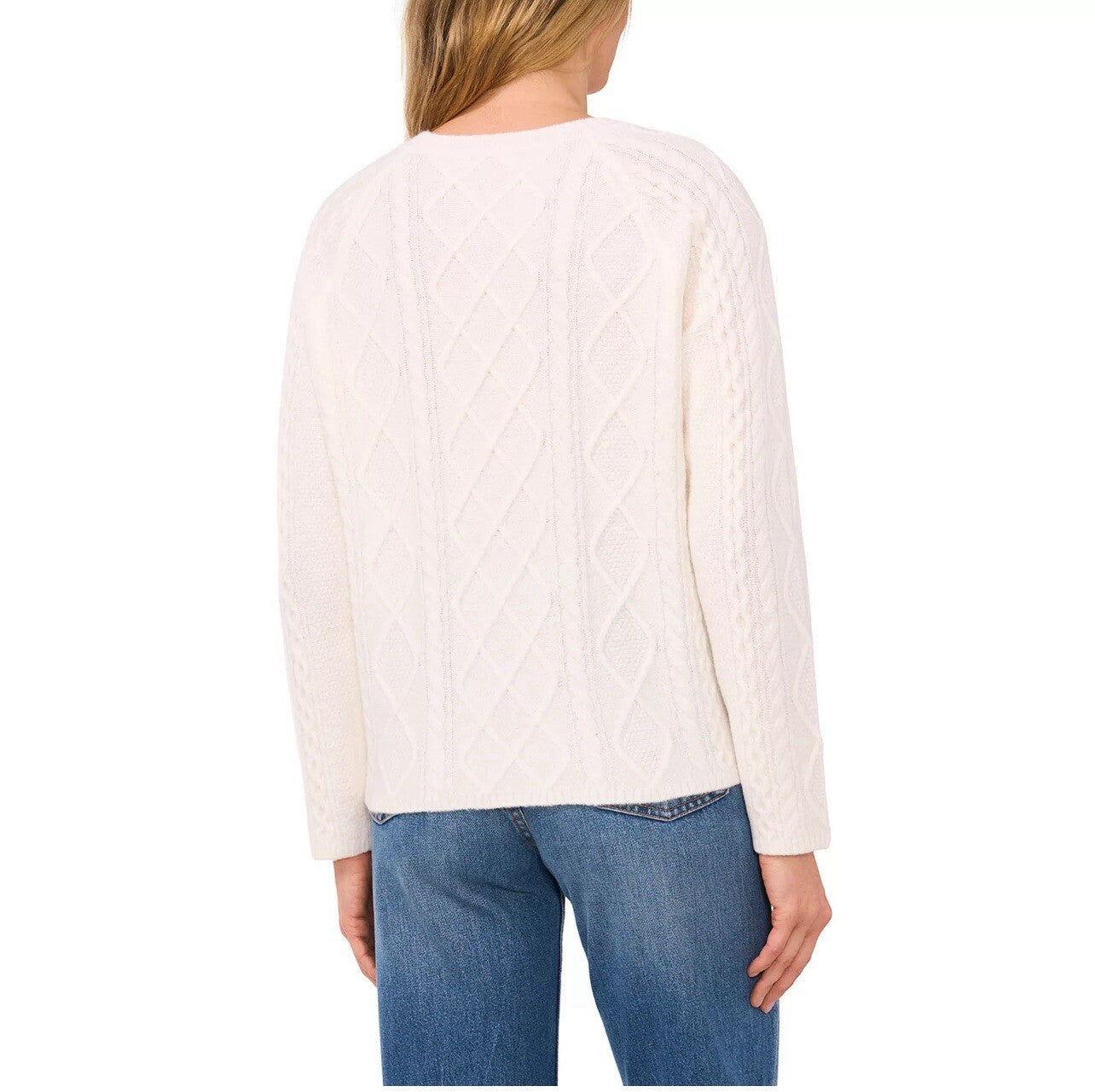 Vince Camuto Women's Warm Cozy Pullover Crew Neck Cable Sweater White Size M