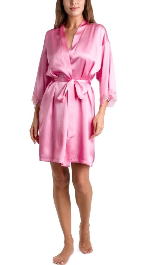 Linea Donatella Women's Greer Solid Satin Wrap Robe Rose Brumeux S/M
