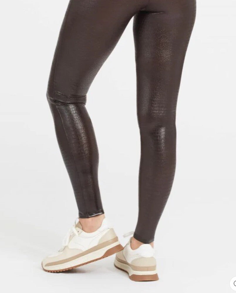 Spanx Faux Leather Croc Leggings Women's Size XL Brown