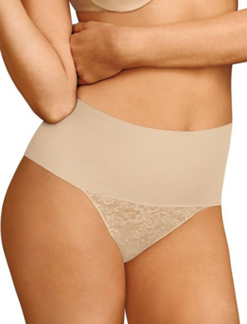 NWT Maidenform Tame Tummy Smoothing Waist Lace Thong Shapewear L Beige Size L