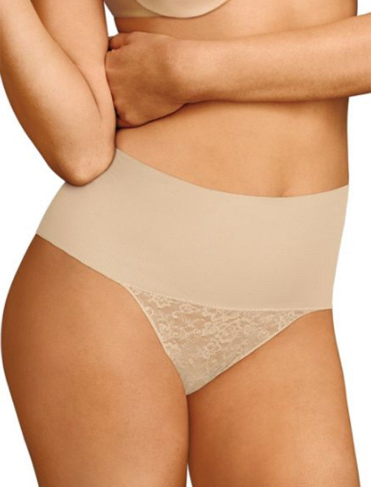 NWT Maidenform Tame Tummy Smoothing Waist Lace Thong Shapewear L Beige Size L