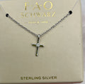 FAO SCHWARZ Sterling Silver Cross Necklace Boxed 18 Inch Small 