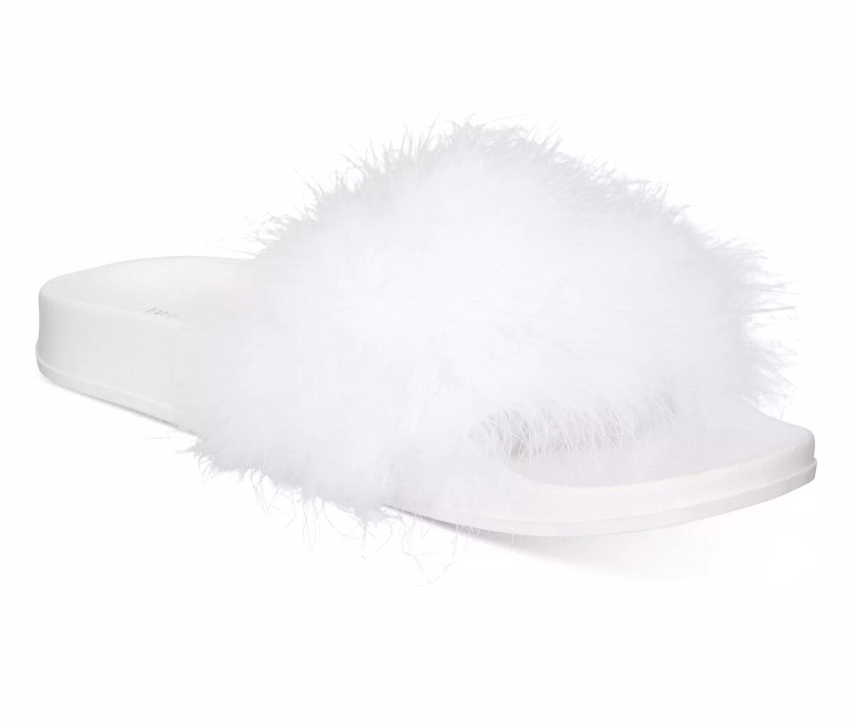 INC International Concepts Sandal Slides Sz 8 / 10 White Fluffy Faux Maribou NEW