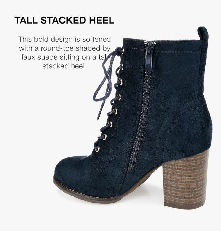 Journee Collection Women's Baylor Lace Up Stacked Heel Booties Blue 8