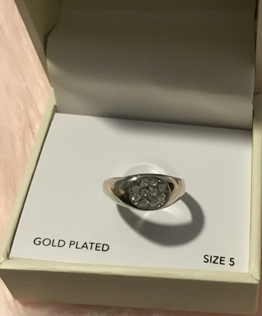 On 34th Crystal Pavé Signet Ring, Size 5
