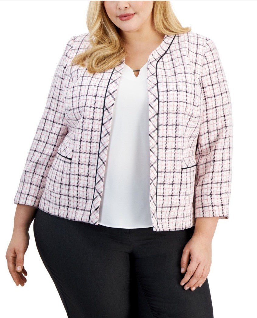 Kasper Plus Size Plaid Framed Collarless Jacket Tutu Pink Multi Size 16