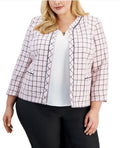 Kasper Plus Size Plaid Framed Collarless Jacket Tutu Pink Multi Size 16