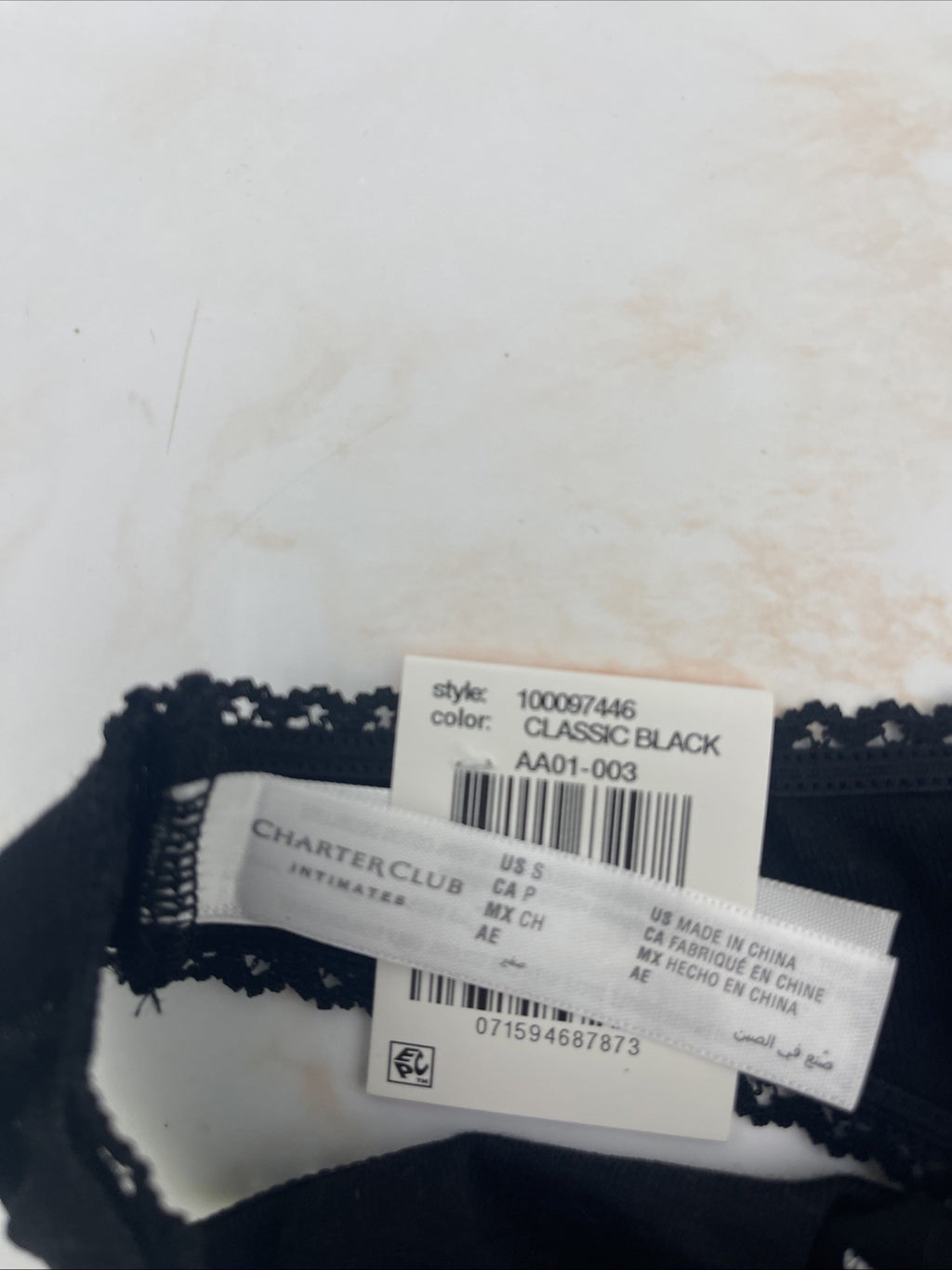 Charter Club Everyday Cotton Women’s Lace-Trim Thong Black Small