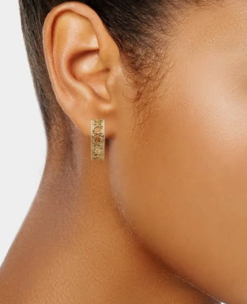 Anne Klein Women's Latticed Huggie Hoop Earrings Gold Tone