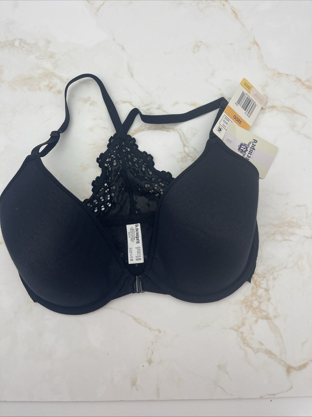 b.tempt'd by Wacoal Inspired Eyelet Front Close Contour T-Shirt Bra, Black, 32DD