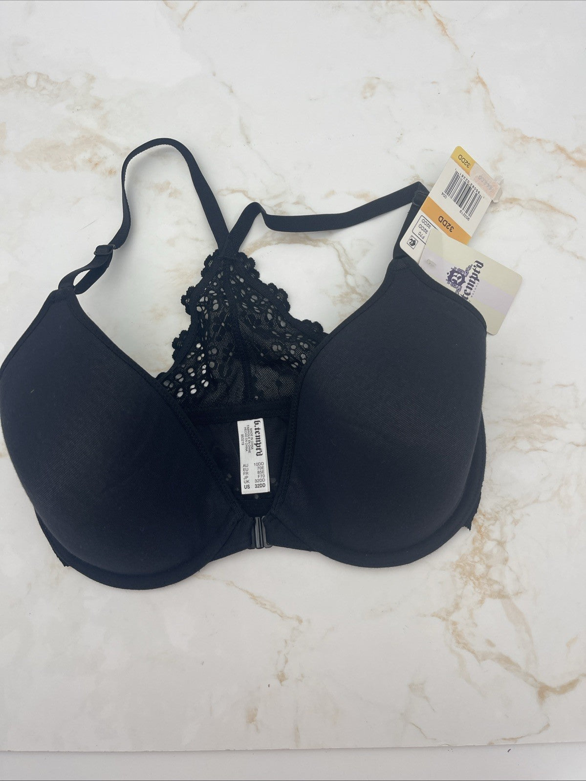 b.tempt'd by Wacoal Inspired Eyelet Front Close Contour T-Shirt Bra, Black, 32DD