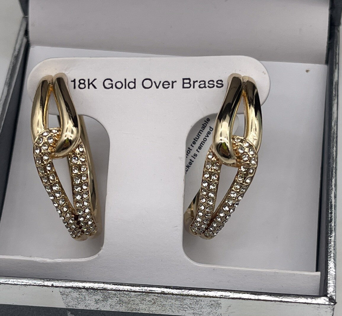 And Now This 18k gold over brass Crystal Knot Hoop Earrings 1 1/4"