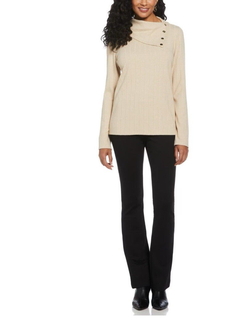 Rafaella Women's Long Sleeve Top with Rivet Neck Trim Size L