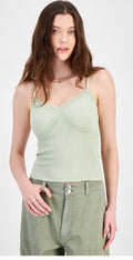Hippie Rose Juniors' Seamless Lace-Trim Tank - Fresh Sage Size Xl