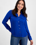 I.N.C. International Concepts Petite Button-Front Blouse Bright Blue Pet/med
