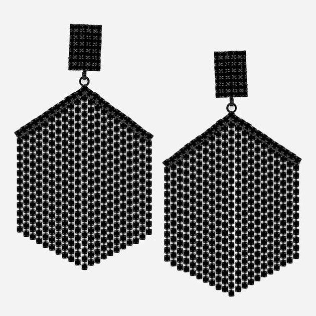 GUESS Black Chandelier Statement Earrings  black rhinestone fringes  hexagon