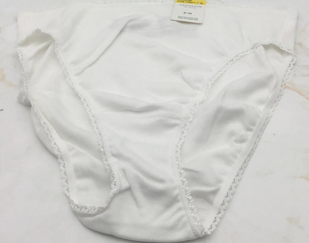 Charter Club Women's Everyday High-Cut Cotton Lace Trim Briefs White XXL
