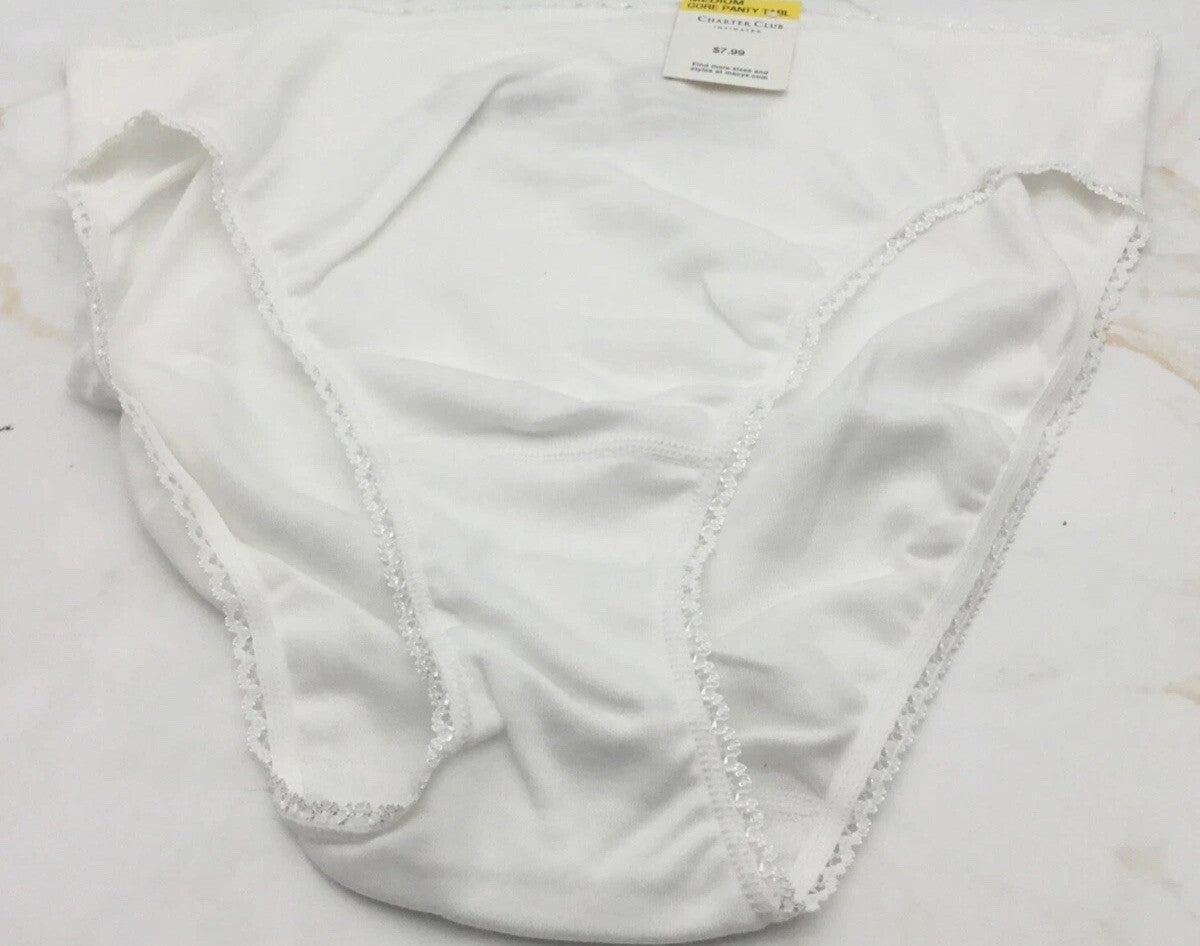Charter Club Women's Everyday High-Cut Cotton Lace Trim Briefs White XXL