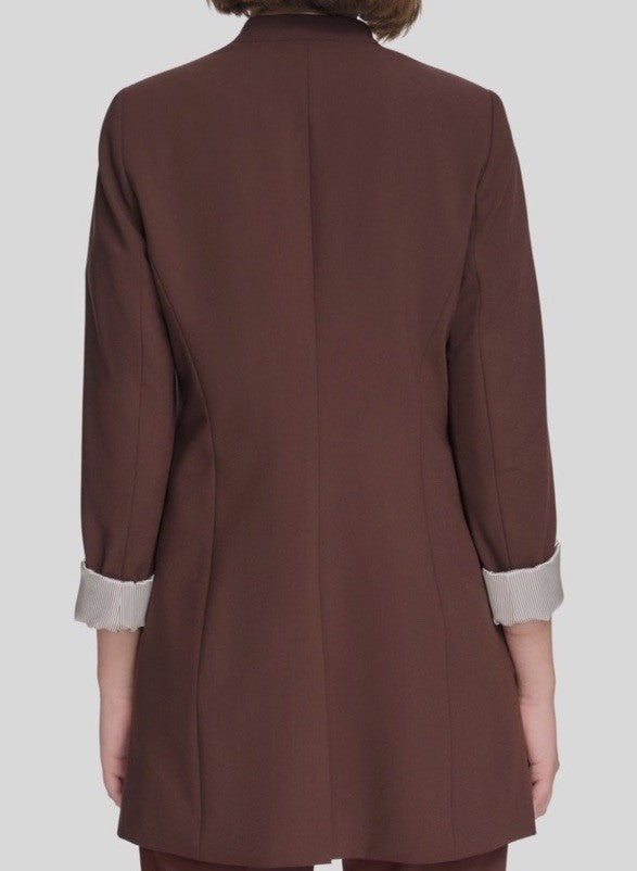Calvin Klein Women's Brown Open Front 3/4-Rollback-Sleeve Jacket Petite Size 4P