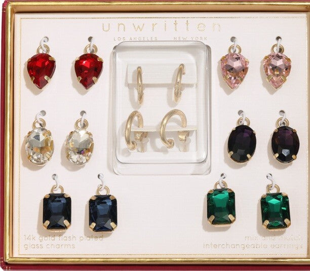 Unwritten Multi-Color Glass Mix and Match Hoop Earring Set - Gold