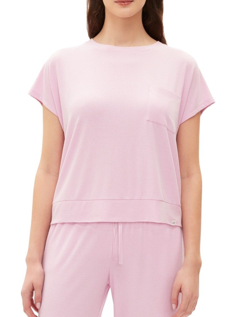 Gap GapBody Women's Ribbed Short-Sleeve Pajama Top - Butterfly Pink, SMALL