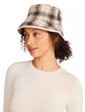 Steve Madden Women's Reversible Plaid Bucket Hat Cream Fabric