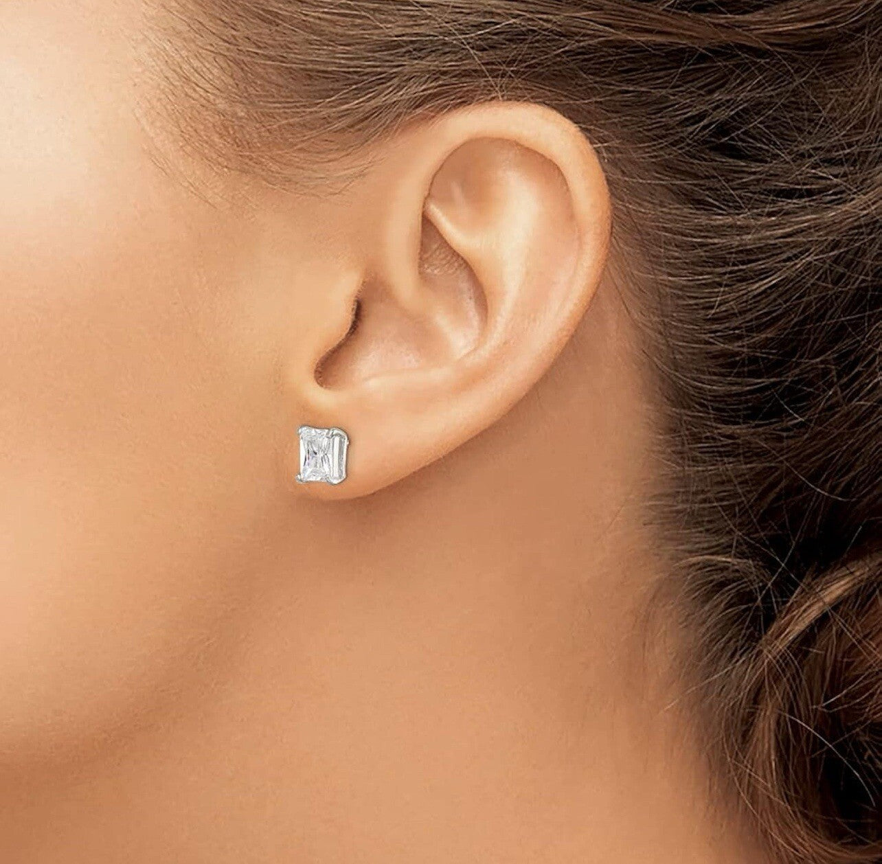 PB CZ STERLING SILVER CLEAR CZ EARRINGS925 5X7 EMERALD