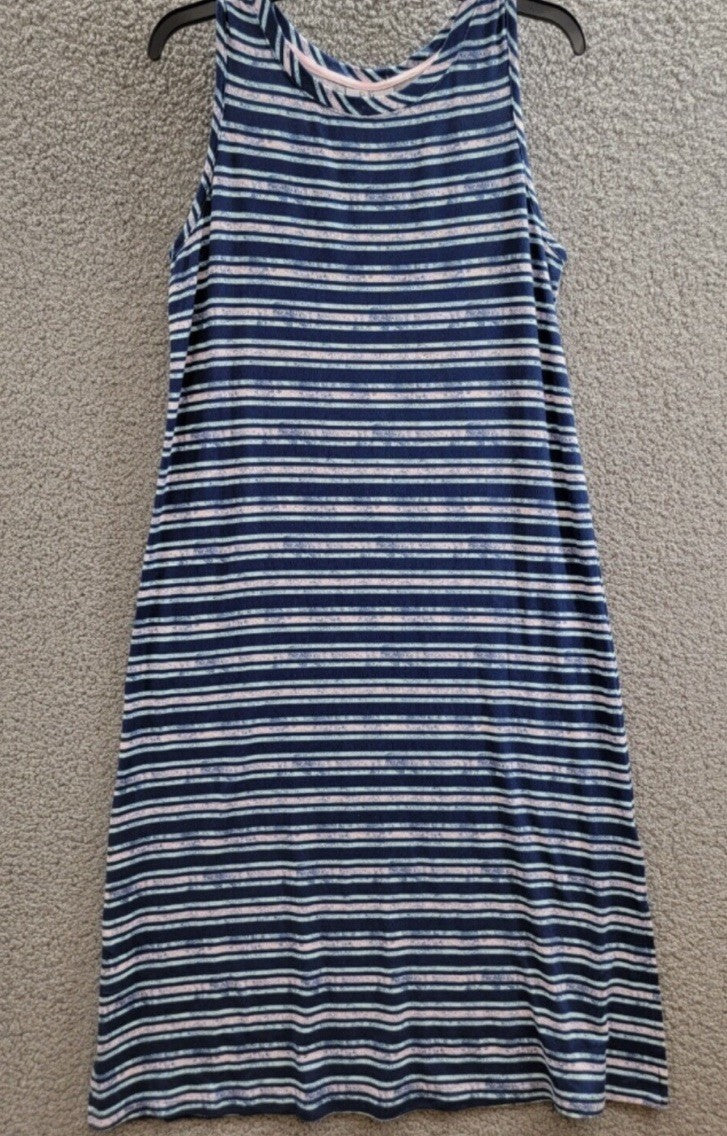 NWT Roudelain Women's M Printed Sleeveless Knit Nightgown Quartz Stripe Blue